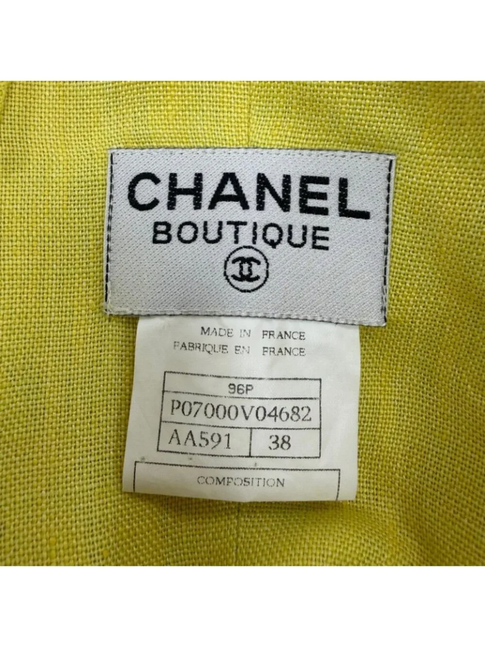 Chanel Vintage Linen 100% CC Logo Dress Yellow 38